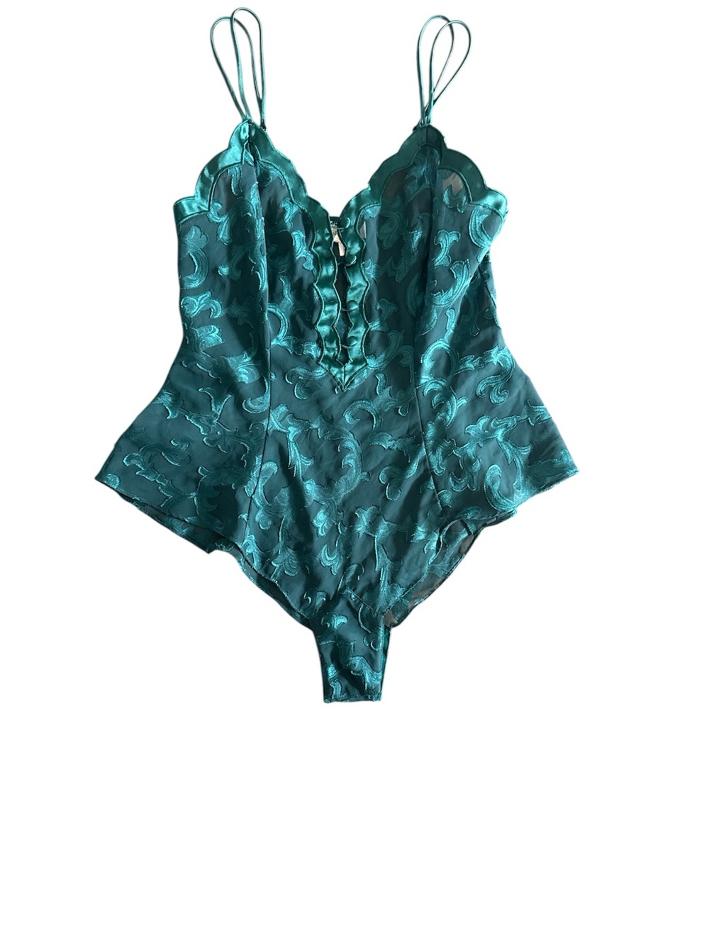 Vintage Victoria's Secret Gold Label Teal Satin Lace-Trim Bodysuit